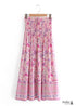 Boho Skirts in Smocked Waist, Bird Garden in Pink Purple For Women
